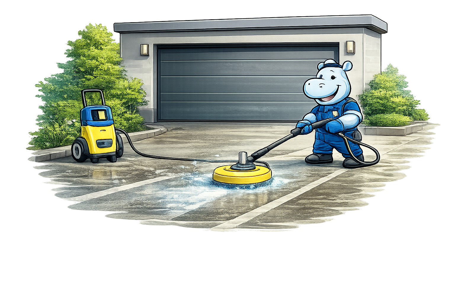 Reinigung einer Garageneinfahrt